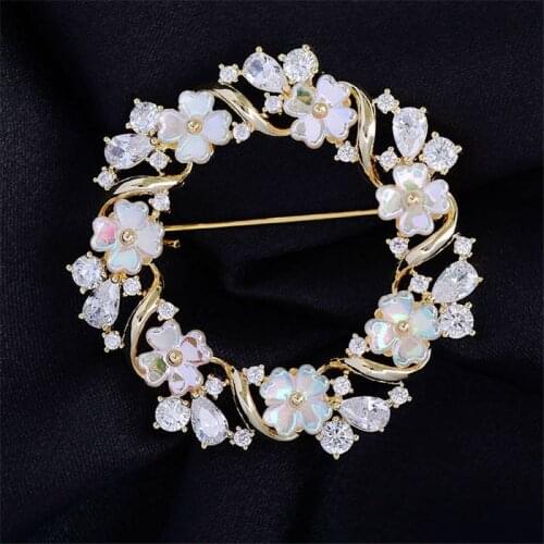 OKILY Beautiful Zircon Accessories for Women Shell Flower Brooch Pins Wedding Wreat Broaches Bridal Bouquet Dress Jewelry