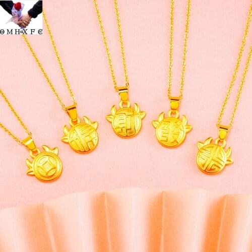 OMHXFC Wholesale PN606 European Fashion Fine Woman Girl Party Birthday Wedding Gift Cattle OX FU 24KT Gold Pendant Charm