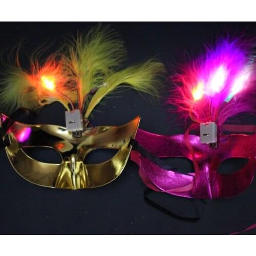 Wholesale Luminescent Fur Masks with Lights, Lovely Feather Masks, Masks for Cosmetic Balls