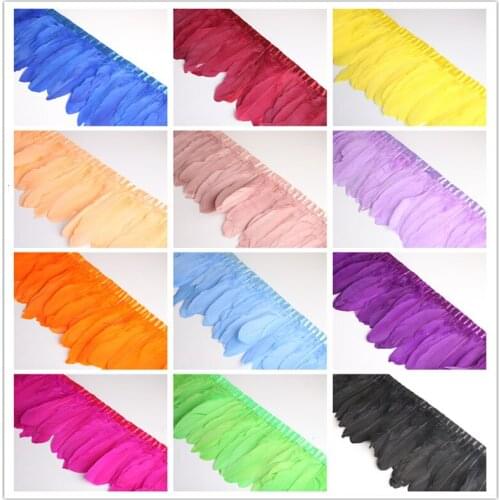 Hot Sale Goose Feather Trims 1 Meter/Lot Dyed Real Geese Feather Fringes Ribbons for Dress Skirt Cloth Belt decorative Clothing
