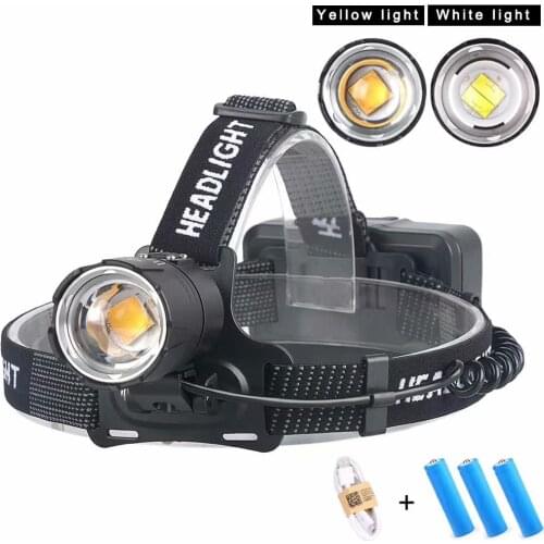 P70 LED Yellow White Light headlight high power rechargeable zoom outdoor riding night fishing lights maintenance headlamps