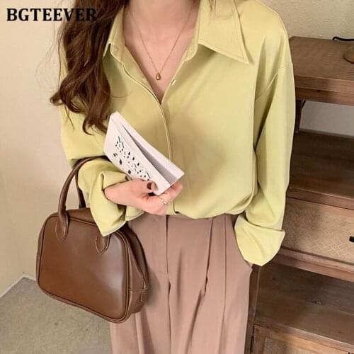 BGTEEVER Casual Basic Solid Women Blouses Tops 2021 Autumn Blusas Femme Elegant Long Sleeve Single-breasted Ladies Shirts