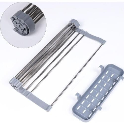 Foldable Dish Drying Rack Over Sink Multi-Use Rotating Storage Rack Dish Drainer Kitchen Silicone Fruit Vegetable Meat Organizer