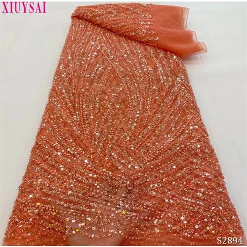 Luxury Handmade Pearls Lace Fabrics Top Quality 5yards Nigerian Royal Blue Lace Fabric 2020 Heavy Beaded Lace Fabric SL646