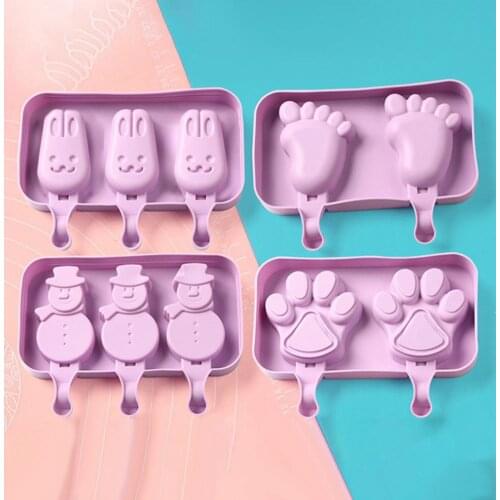 Silicone Cute Cartoon Ice Cream Mold Popsicle Mold Reusable Ice Pop Mold with Lids Sticks Ice Lolly Mould Home Kitchen Tools