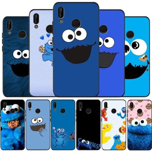 Cookie monster cartoon black Silicone soft Phone Case for huawei P40 P30 P20 P10 Pro P9 Lite Psmart 2019 Y6 Y9 cover