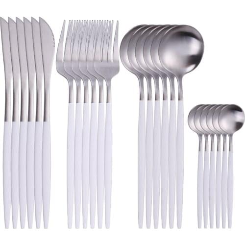 Silver Dinnerware Stainless Steel Flatware Set Spoon Fork Knife Set Kitchen Utensils Service Cutlery Set Tableware Combination