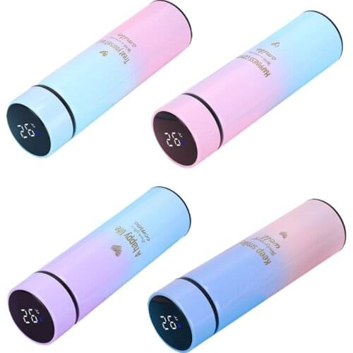 Gradient Color Thermos Cup Stainless Steel Smart Vacuum Flask Portable Insulated Water Bottle Home School Office Travel