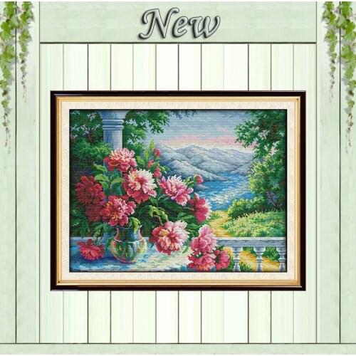 Vase with distant mountain diy painting counted printed on the canvas DMC 11CT 14CT kits Cross Stitch embroidery needlework Sets