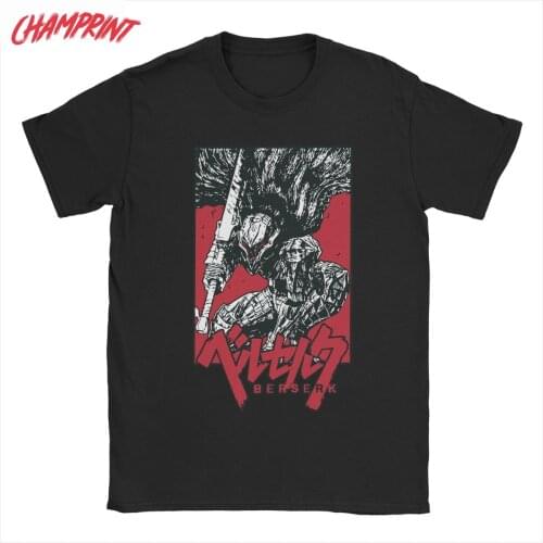 Japanese Manga Berserk Guts T-Shirts Men 100% Cotton T Shirts Swordsman Gatsu Manga Anime Tee Shirt Plus Size Clothes