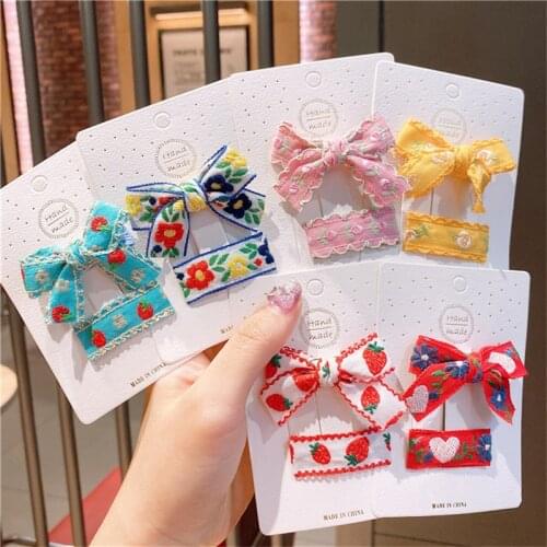 Embroidery Fabric Cute Princess Bowknot Hairpin Children Girls Kids Fruit Flower Hair Clips Pin Accessories Barrettes Headwear