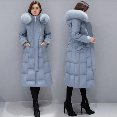 Real Natural Fur New Winter Long Jacket Women Fashion Down Coat Female White Duck Down Jacket Parka Loose Warm Hooded Overcoat