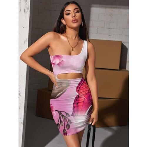 Giyu Brand Butterfly Dresses Women Animal 3d Print Flower Vestido Sexy Pink Hollow out Dresses Womens Clothing Plus Size Beach