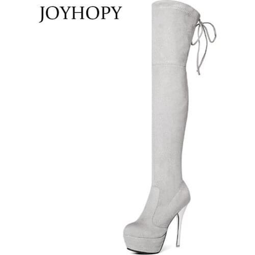 Winter Elastic Fabric Over The Knee Boots Flock Women Thin High Heel Platform Shoes Woman Customize Big Size Thigh High Boots