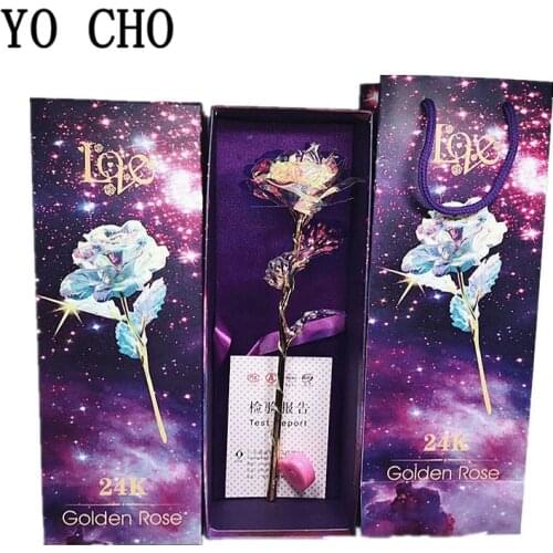 YO CHO Golden Roses Valentines Day Creative Gift 24K Foil Plated Rose Gold Rose Lasts Forever Love Wedding Decor Lover Lighting