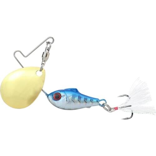 1PCS VIB Composite Sequins Fishing Lure 12G 35MM 360 Rotating Sequins Winter Ice Fishing Baits With Feathers Three Hooks