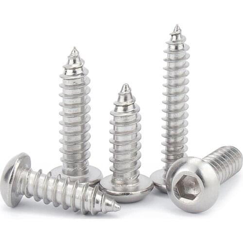 10/50pcs M3 M4 M5 M6 A2-70 304 Stainless Steel Allen Hexagon Hex Socket Pan Round Head Self Tapping Wood Screw Thread L=6-50mm