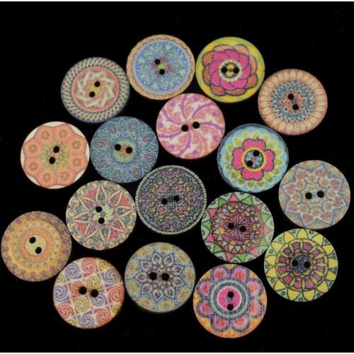 100PCS Mixed Vintage Colorful Flowers Wood Buttons Scrapbooking Sewing Craft 20MM Random Mixed Handmade Clothes Decor Button