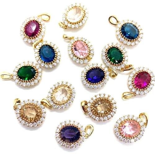 14x17mm Oval Glass Crystal Pink Blue Green Pendant Wholesale Zircon Inlaid Charms for Jewelry Making
