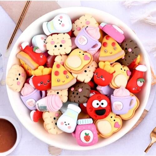 20pcs Cartoon Biscuit Flatback Resin Cabochon For Kids Hair Bows Center DIY Scrapbooking Phone Deco Embellishment Accessories