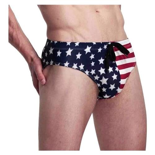 2019 Summer New American Flag Mens Bikini Swimwear Mens Trunks Mens Beach Briefs Sexy Short Swimming Briefs