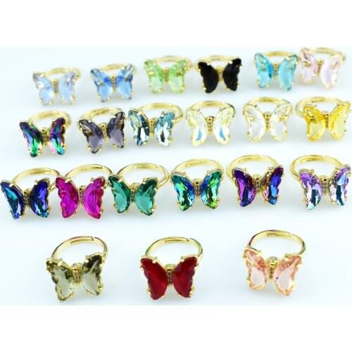 2021 fortune turn girl glass crystal butterfly ring, golden cocktail ring, adjustable, adjustable size, jewelry gifts