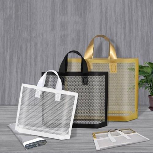 50Pcs White Grid Gift Packing Bag Transparent Plastic Bags with handle Large Present Shopping Bag Handbag Wedding Party Supplies