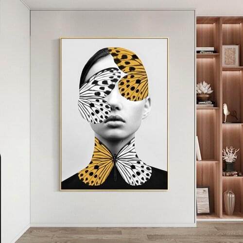Abstract Creative Butterfly Woman Canvas Paintings Nordic Fashion Wall Art Prints Posters Pictures for Living Room Cuadros Decor