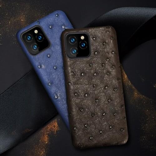 Genuine Ostrich Leather Phone Case for iPhone 12 Pro Max 12 Mini 11 Pro Max X XS Max XR 6 8 6s 7 Plus 5 5s SE 2020 Luxury Cover