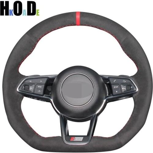 DIY Hand-stitched Non-slip Black Soft Suede Car Steering Wheel Cover for Audi TT 2017 Interior Accessories Parts