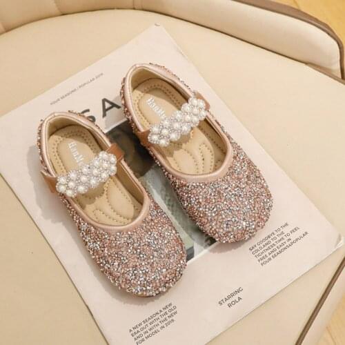 Flower Girls Shoes Beaded Strap Kids Rhinestone Dressy Shoes Toddler Girls First Birthday Party Flats Rose Gold Halloween Black