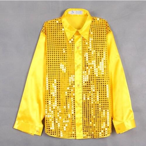 Children Show Shirt Sparkling Sequins Stage Costumes Dancing Chorus Shirt Men Show