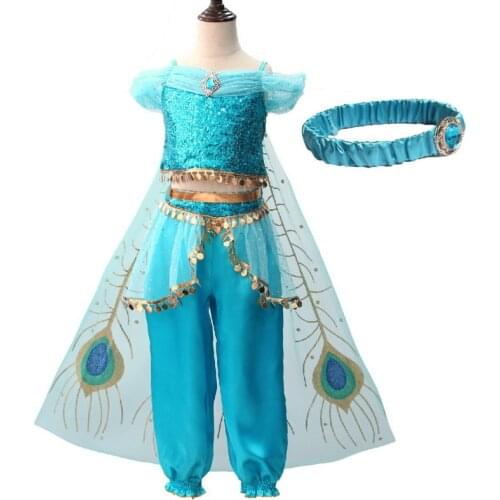 Girls Jasmine Dress Up Kids Halloween Christmas Princess Jasmine Costumes For Children Party Belly Dance Dress Indian Disfraces