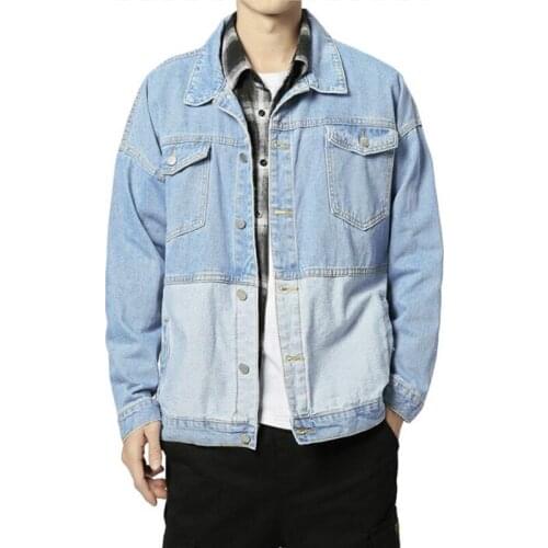 Men denim jacket spring autumn new retro patchwork Jeans Coats trendy clothing Streetwear Casual Slim Tops Long Sleeve Outerwear