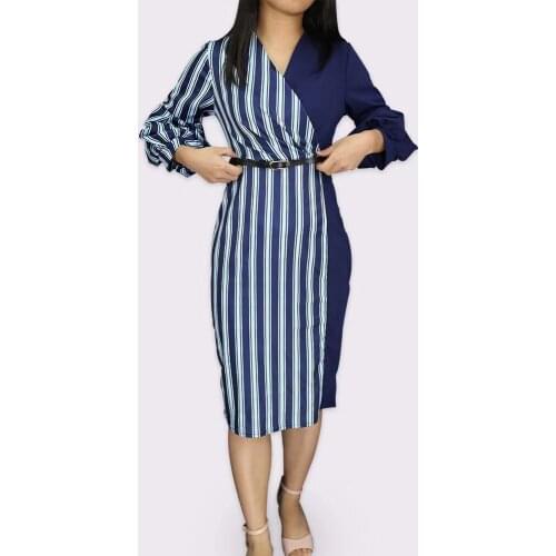 Elegant Dresses For Women African Print Office Dress With Belt European Clothes Lady Vestidos Formales Kaftan Evening Gown