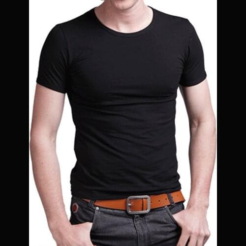 Summer Hot Style Shirt For Men Sleeve Round Collar T-Shirt Solid Color Slim Bottom Shirt Casual Stand Collar Mens Clothing