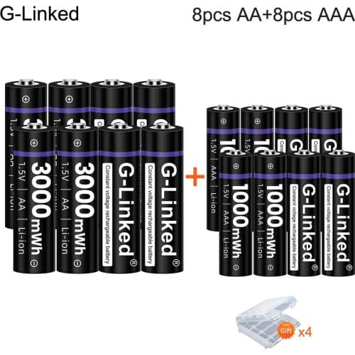 G-Linked 8pcs 1.5V AA Rechargeable Battery AA + AAA 1.5v li-ion Rechargeable AAA Batteries for camera led torch Toys RC
