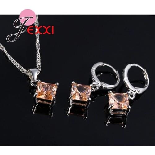 Exquistie Women Crytal Pendant Necklaces And Earring Set 925 Sterling Silver Bridal Wedding Jewelry Sets For Female Gift