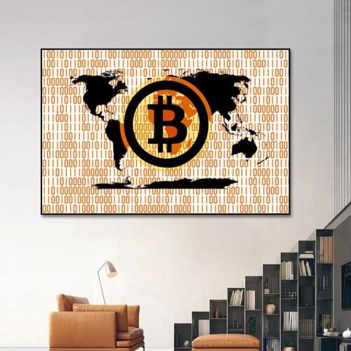 Bitcoin Picture Abstract World Map Canvas Paintings Modern Wall Art Posters and Prints Decorative Picture For Home Living Room