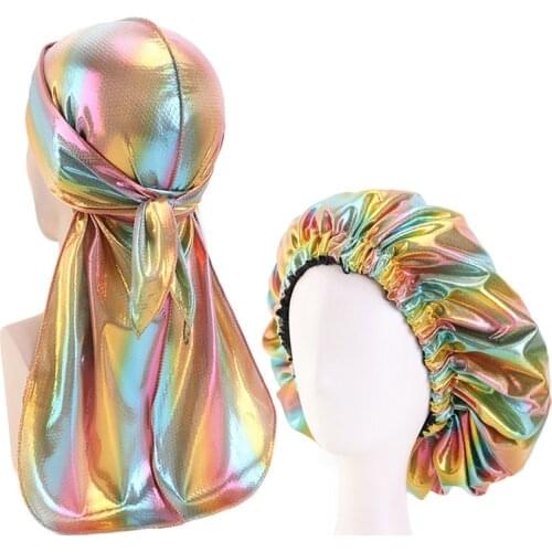 2 pcs Sets Large size Bonnet and Durag for Women Men Doo Rag Head Wear Night Sleep Cap Reversible Hair Cover Styling Accessories