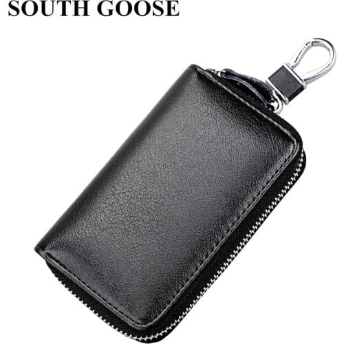 SOUTH GOOSE Genuine Leather Key Wallet Multifunctional Organizer Wallet Mens Cowhide Car Key Holder Ladies Housekeeper Keychain