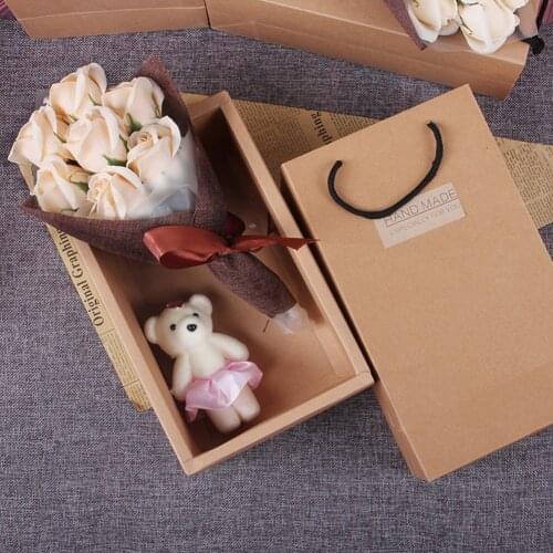 Beautiful Handmade Soap Rose Flower With Littte Bear and Box Hardcover DIY Birthday Gifts Girl Mom Mothers Day Gift