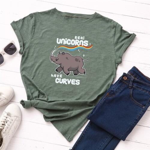 Plus Size S-5XL TShirt Fashion Rhinoceros Rainbow Printed TShirts Women 100%Cotton O Neck Short Sleeve Tees Summer T-Shirt Tops