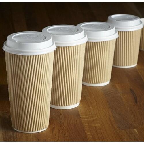 MONGKA Disposable Ripple Triple walled Paper Coffee Cup Brown Cups with/without Lids