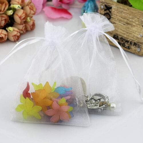 Wholesale 100pcs/lot 9x12cm White Organza Bags Christmas Gift Bag Wedding Voile Charms Jewelry Packaging Bags Small Pouches