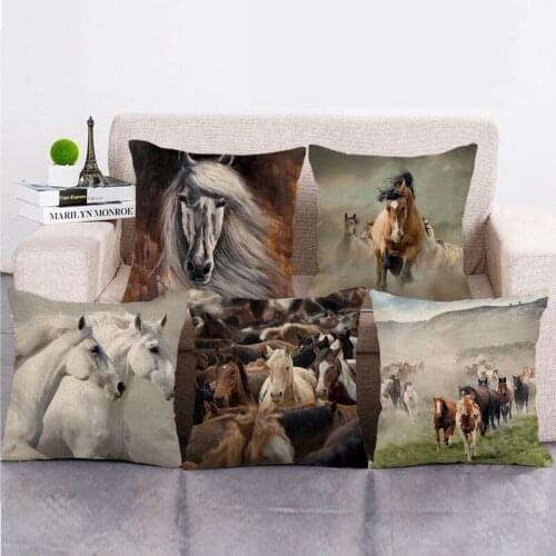 Wholesale 45cm*45cm Fine horse pattern Linen/Cotton Throw Pillow Covers Couch Cushion Cover Home Decor Pillowcase