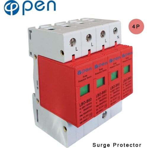 OPEN LBO-B60 Series Household SPD Surge Protector 3P+N 30kA 60kA 380VAC Low Voltage Arrester Device Red