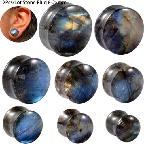 PAIR Labradorite Glow Stone Ear Plugs Flesh Tunnel Expander Gauge Piercing Double & Single Flare Stretchers Body Jewelry