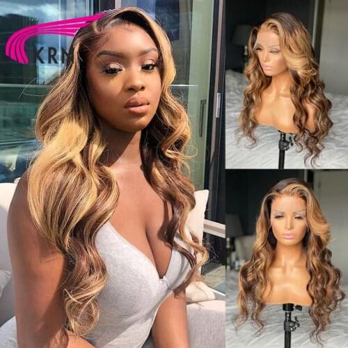 KRN Highlight Ombre Honey Blonde Lace Front Human Hair Wigs With Baby Hair Wavy 13x6 Lace Wigs For Women