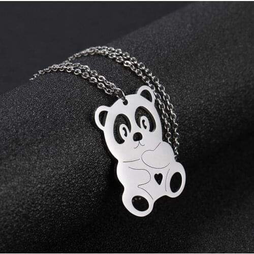 COOLTIME Stainless Steel Panda Necklace Pendant Long Pendant Animal Necklaces Christmas Gift